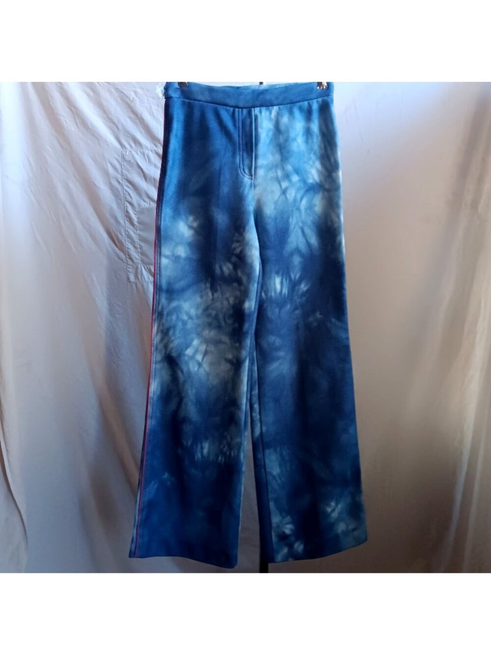 1970's Sears 28x32 Vintage Women's Pants Bellbottom Blue Tie-Dye Flared Stretch